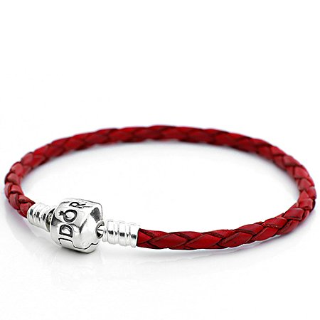 Плетеный кожаный браслет Pandora, красный 590705CRDS3